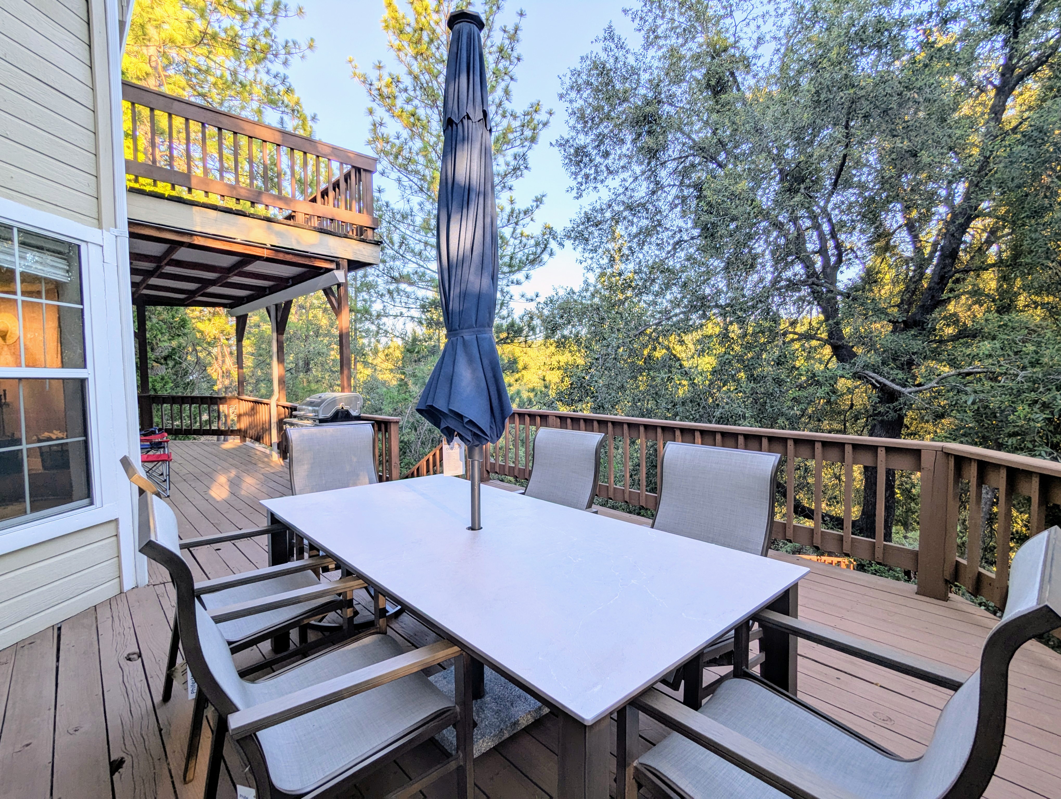 Outdoor deck with forest views